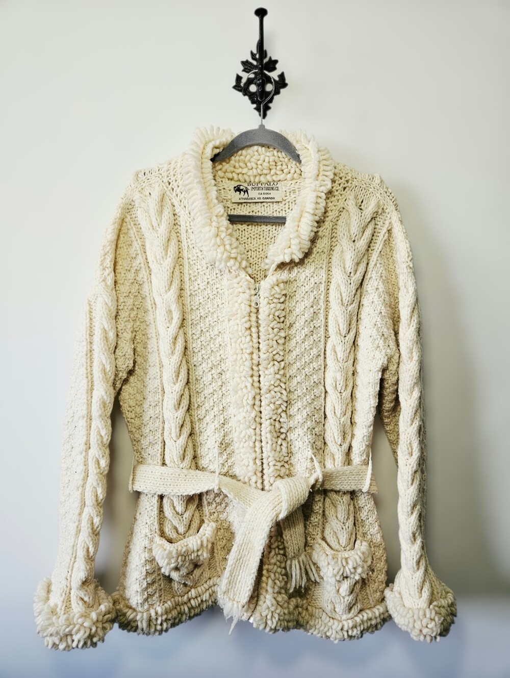 Vintage Buffalo Import Trading Co. Cardigan Size L Chunky Knit 100% Wool Sweater